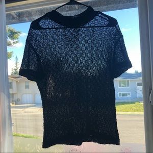 Vintage, Sheer Knit Turtle Neck Tee